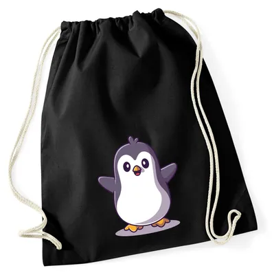 Produktbild von Huuraa Turnbeutel Pinguin Comic 12 Liter Black Baumwolle Rucksack Geschenkidee