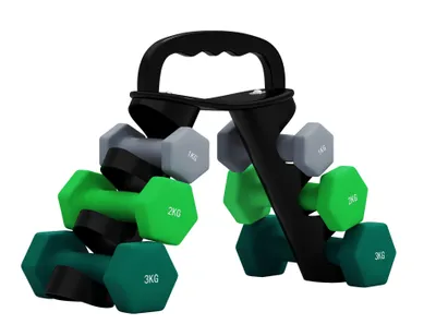 Produktbild von Hantelset mit Aufbewahrungsgestell, 6 Hanteln Set für Fitness-Training, 2 x 1kg, 2 x 2kg, 2 x 3kg