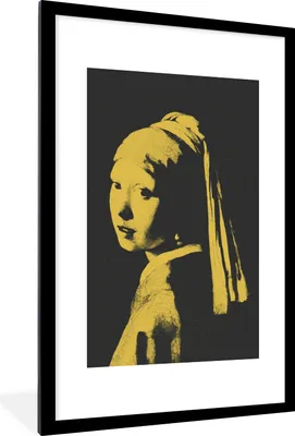 Produktbild von MuchoWow® MuchoWow® Gerahmtes Poster Mädchen mit einem Perlenohrring - Johannes Vermeer - Gelb 60x90 cm - Poster mit zchwarzem Bilderrahmen - Dekoration - Wandposter Wohnzimmer - Hochwertig