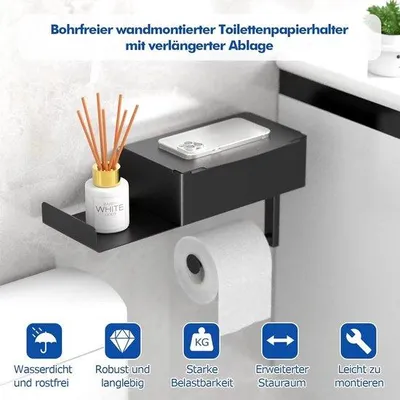 Produktbild von Toilettenschwabberhalter mattschwarz Edelstahl mit Ablage