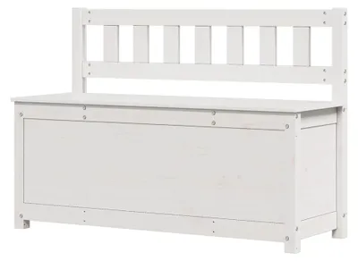 Produktbild von Sitzbank mit Stauraum aus massivem Kiefernholz, Flurbank in Weiß, 110x41x76,5cm