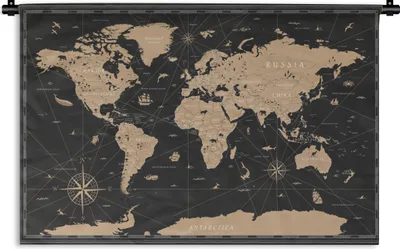 Produktbild von MuchoWow® Wandteppich Wandbehang Karte - Welt - Braun 90x60 cm Tapisserie Dekoration Wandtuch - Wandskulpturen - Bildteppich