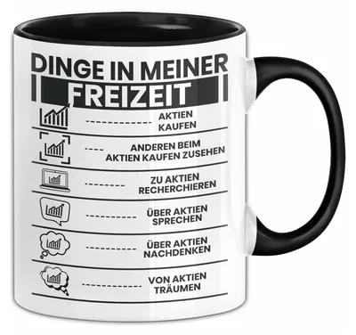Produktbild von Aktien Tasse Geschenk Investor ETF Geschenkidee Hobbyinvestor Kleinanleger Kaffee-Becher (Schwarz)