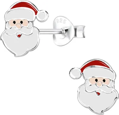 Produktbild von Ohrstecker Weihnachten: Ohrringe Silber 925 für Kinder & Damen Weihnachtsmann (Santa Claus)