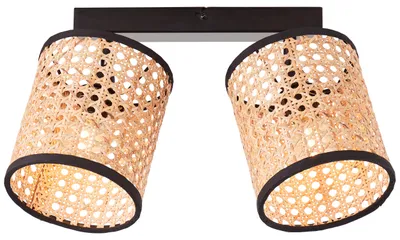 Produktbild von Deckenleuchte Rattan/Metall 2-flammig HxBxT 375x675x160 mm Wiley schwarz/braun/natur