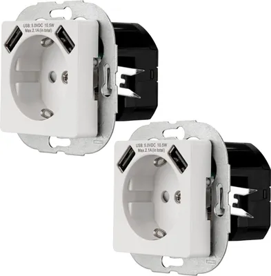 Image de 2x REV Ritter Prises Schuko avec 2x USB & sécurité enfants, prise blanche 250V
