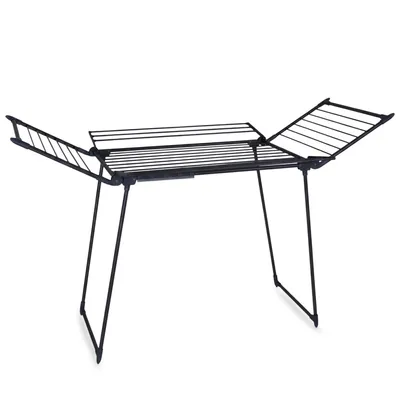 Produktbild von Meisterhome® Extra großer und Stabiler Wäscheständer - Schwarz - Standtrockner mit Flügeln für Lange Kleidungsstücke, standfester Flügelwäschetrockner - für drinnen und draußen - 25m Trockenleinenlänge