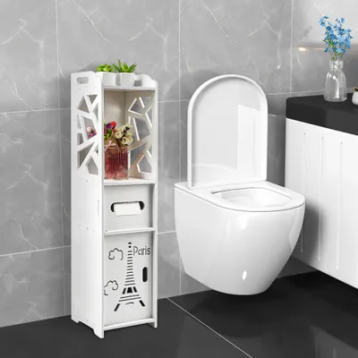 Produktbild von Toilettenpapierhalte mit Schranktür Badregal Standschrank Aufbewahrungsregal weiß