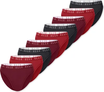 Produktbild von ELLE Damen Slip High Leg Logo 9-Pack schwarz,rot,dunkelrot - Größe L