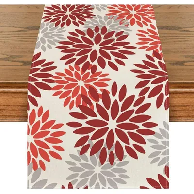 Productafbeelding van Tafelkleed, bloemen, dahlia's, herfst, rood, 40x140 cm, 100% polyester