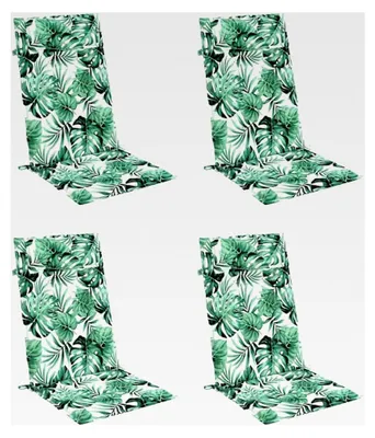 Produktbild von Hochlehner-Auflagen, Bequeme Sitzpolster mit Blattmuster, 120 x 50 x 3 cm, weiche Schaumstofffaser-Füllung, rutschfest mit Schnüren und Gummiband, für Gartenstühle und Outdoor-Möbel