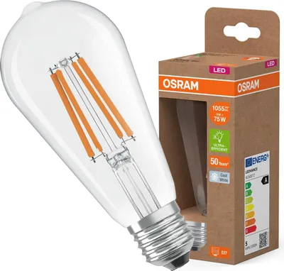 Zdjęcie produktu dla Żarówka LED ST64 E27 5W = 75W 1055lm 4000K Neutralna 330° Filament CLASSIC ENERGY EFFICIENCY Osram