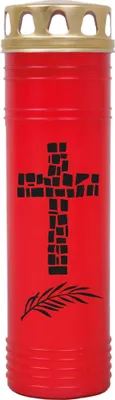 Image de Bougie funéraire rouge 170h ( couvercle or ) - croix