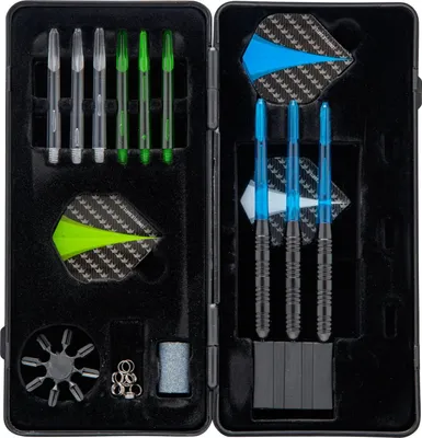Produktbild von Longfield Steeltip Darts Set  - blackcoated im Dartcase mit Zubehör