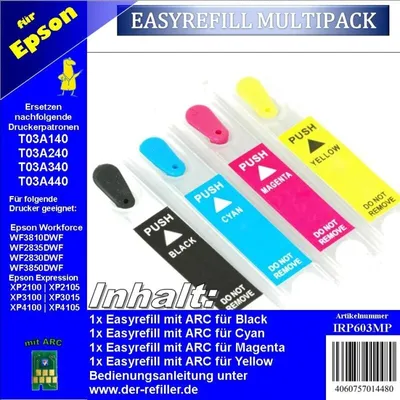 Produktbild von 603XL - Multipack mit 4 Patronen - IRP603MP CISS / Easyrefillpatronen / Leerpatronen - ersetzt T03A140 - 440