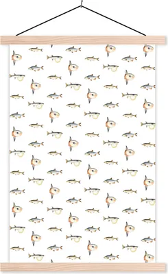 Produktbild von MuchoWow® Textilposter Fische - Farben - Muster 40x60 cm mit holzfarbenen Rahmen - Poster