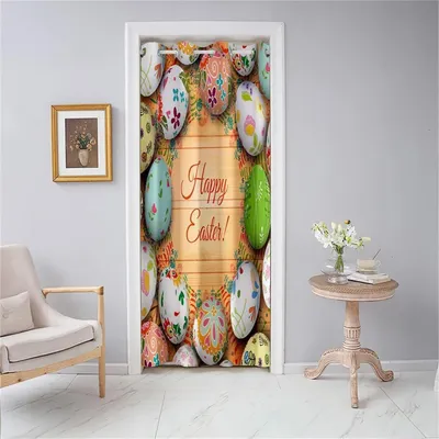 Obrázok produktu pre Záves na dvere, posuvný záves, zatemňovací záves, očkové záves, 150x180 cm, dekorácia "kraslice"