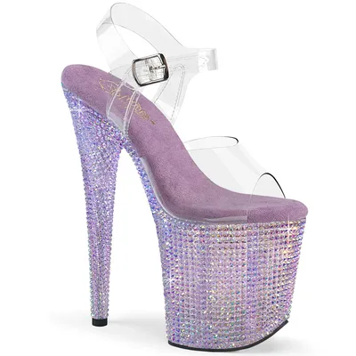 Produktbild von BEJEWELED-808RRS Pleaser Damen High Heels Plateausandaletten klar lavendel Strass