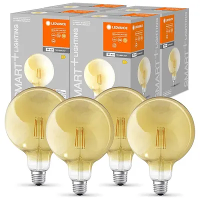 Produktbild von 4 x Ledvance LED Smart+ Filament G125 Globe 6W = 53W E27 Gold 680lm extra warmweiß 2400K Dimmbar App Google Alexa WiFi