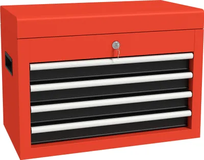 Produktbild von DURHAND box na nářadí, kufr na nářadí, box na nářadí bez nářadí, box na nářadí se 4 zásuvkami, zámek, ocel, červená, 45 x 24,5 x 32,5 cm