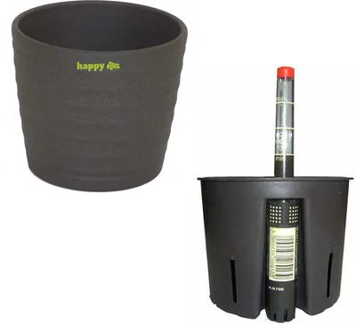 Produktbild von Set3 3 teilig für Hydrokultur Blumentopf Keramik Maui 13/12 anthrazit Ø 16 cm H 13,5 cm + Kulturtopf + Wasserstandsanzeiger