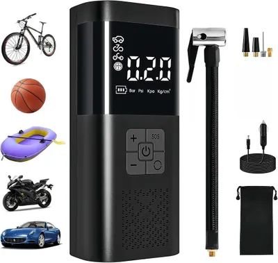 Produktbild von Elektrische Luftpumpe, Tragbarer 150PSI Luftpumpe,elektrischer Luftkompressor,Digitaler LCD-Display, Mini Kompressor,Mit LED,Notfallreaktion im Freien