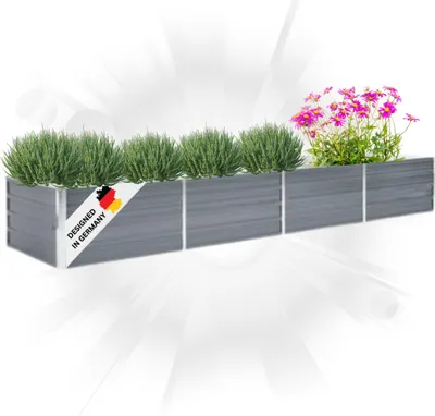 Produktbild von DELUKE® Hochbeet für Garten OSKAR Grau | 320x80x45cm | Verzinkter Stahl | Wetterfest | Gartenbeet Kräuterbeet Blumenbeet Beet hoch Frühbeet für Garten Gemüsebeet