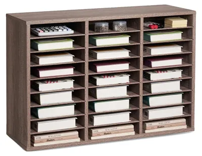 Image de Organiseur littéraire VEVOR Classement de documents avec 27 compartiments & étagères amovibles, trieur de dossiers Classement de lettres en bois, panneau de particules, rangement