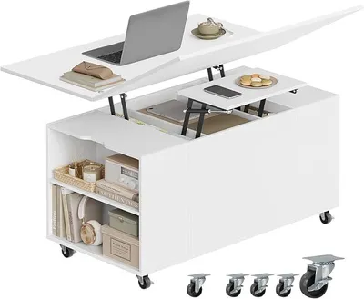 Imagen del producto de Mesa de centro con altura ajustable, mesa para el salón con ruedas