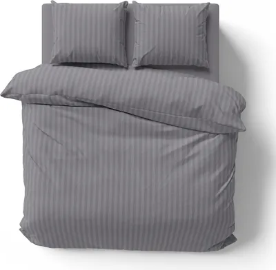 Produktbild von 3 teilige Bettwäsche 200x200 cm Mikrofaser Premium Damast Gestreift Bettbezug Garnitur Set, Grau