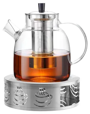 Obrázok produktu pre Sklenená kanvica na čaj 1800 ml, s ohrievačom, vrchnákom a sitkom, pre sypaný čaj