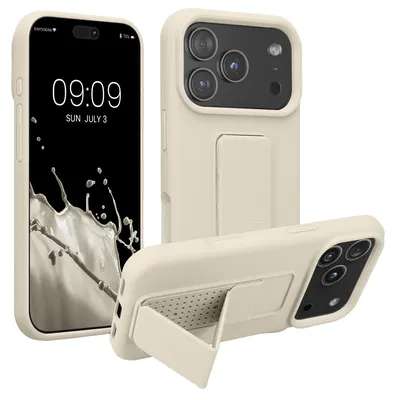 Produktbild von kwmobile Handyhülle für Apple iPhone 17 Pro Hülle - TPU Silikon Case mit Fingerhalter und Stand - Schutzhülle Cover in Creme