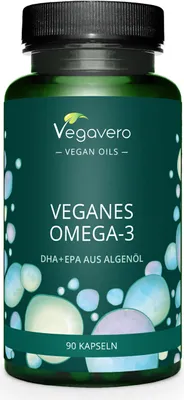 Produktbild von Vegavero Omega-3 Öl | 90 Kapseln | DHA + EPA aus Algenöl | vegan
