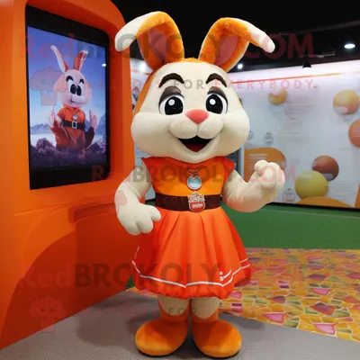 Produktbild von Oranger REDBROKOLY Hase Maskottchen Kostüm charakter bekleidet mit einem Rock und Armbändern