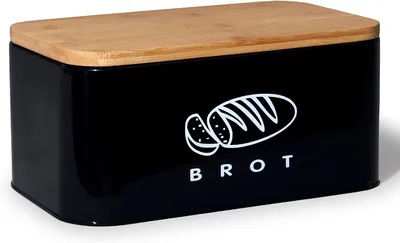 Produktbild von Theo&Cleo Brotkasten aus Metall mit Bambus Deckel 30cm * 18cm * 14cm Schwarz