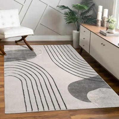 Produktbild von Teppich Kurzflor Abstrakt Wohnzimmer schmutzabweisend Grau Rechteckig 80x150 | 60% Polypropylen, 40% Polyester | Florhöhe: 11 mm | pflegeleicht