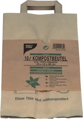 Zdjęcie produktu dla 15 papierowych worków na kompost z uchwytem 10 l 28 cm x 22 cm x 14 cm brązowy z nadrukiem