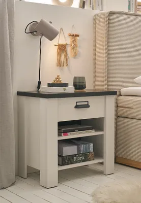 Produktbild von Nachtschrank SHELTON-61 in Pinie weiß mit anthrazit
