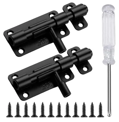 Produktbild von 2 schwarze Türriegel aus Edelstahl 304 mit 12 Schrauben und Schraubendreher