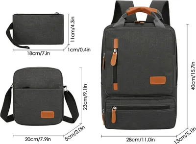 Produktbild von 3-dílný batoh pro ženy a muže - batoh na notebook, brašna na ruku a malá brašna - ideální na cesty, do školy, do zaměstnání a na studium (Passend für bis zu 14,5 Zoll)