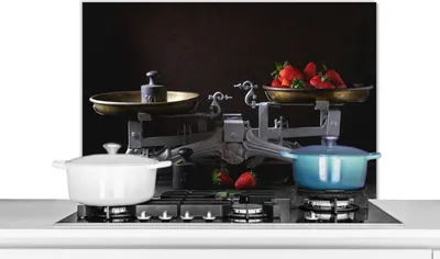 Produktbild von KitchenYeah® Spritzschutz Küche - Küchenrückwand - Wandschutz für Herd und Spüle - Küchenutensilien - Obst - Kochen 90x60 - Alu-Dibond (Alternative zum Spritzschutz aus Glas) - Hitzebeständig - Herds