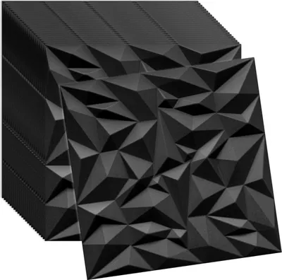 Produktbild von 3D Wandpaneele Schwarz 24 Stück / 6 m² | Deckenpaneele aus Polystyrol | 50 × 50 cm | Geometrische Dekorplatten | Verdico