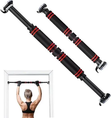 Productafbeelding van Optrekstang Deurkozijn - Trainingsstang Pull-up - Kracht Training - Montage Zonder Schroeven - 65-100 cm - Zwart