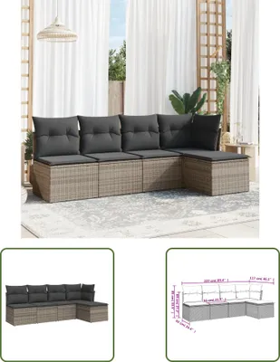 Produktbild von The Living Store 5-tlg. Garten-Sofagarnitur mit Kissen Grau Poly Rattan