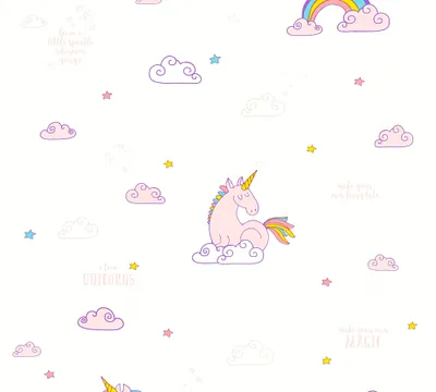 Obrázek produktu pro A.S. Création nursery wallpaper boys & girls unicorn wallpaper paper wallpaper pink white purple yellow 10,05 m x 0,53 m
