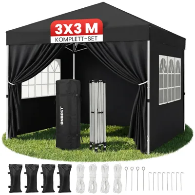 Produktbild von Pavillon Partyzelt 3x3 m ONBEST Patentierter Quick-Up Aufbau in 1min | Wasserdicht | faltbar | mit Sandsäcke | Trolley UV50+