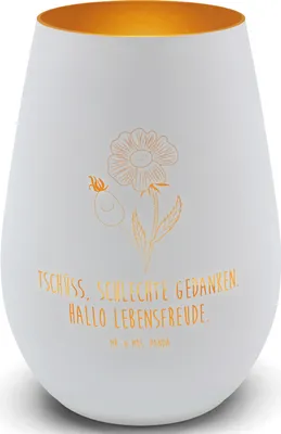 Produktbild von Mr. & Mrs. Panda Teelichthalter Glas Blume Hagebutte - Weiß - Geschenk, Laterne, Gold, Windlicht, Kerzenhalter, Schlechte Gedanken, Garten, Lebensfreude