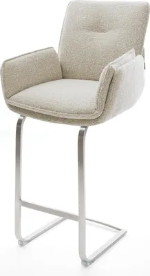 Produktbild von DELIFE Barstuhl Nela-Flex Webstoff Soft Beige Freischwinger Flach Edelstahl Silberfarben