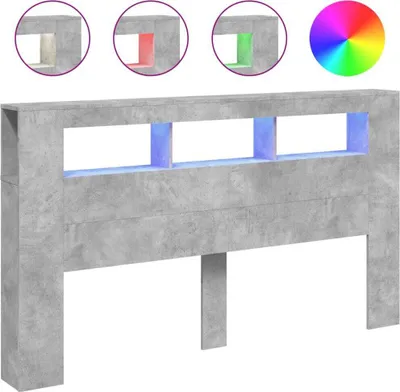 Image de Tête de lit LED gris béton 180x18,5x103,5 cm Matériau dérivé du bois