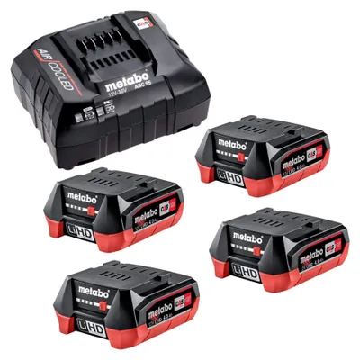 Zdjęcie produktu dla Zestaw podstawowy Metabo 4x akumulator LiHD 12 V 4,0 Ah ( 4x 625349000 ) + ładowarka ASC 55 ( 627044000 )